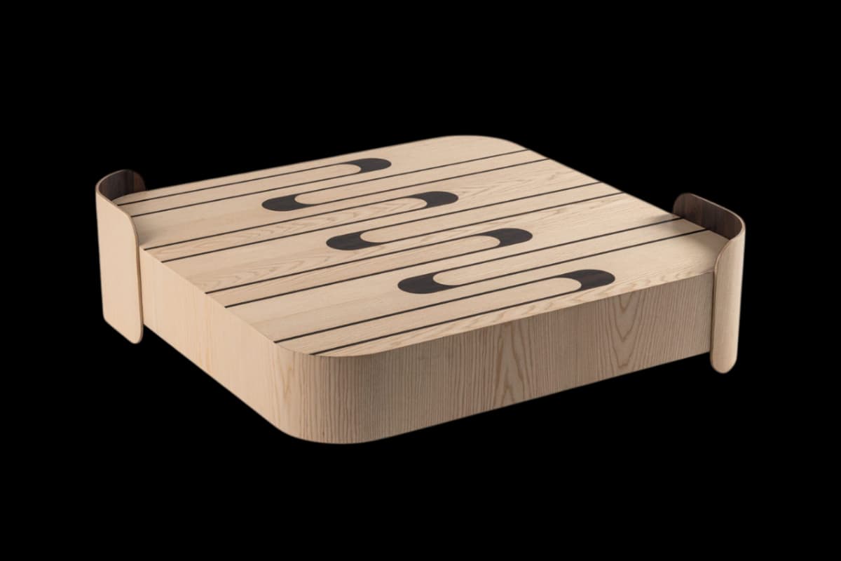 Table basse de créateur, frêne et ébène vert, pièce unique